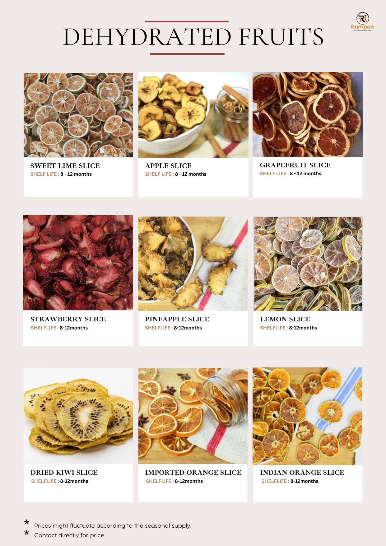 Dehydrated Fruits Catalog Page