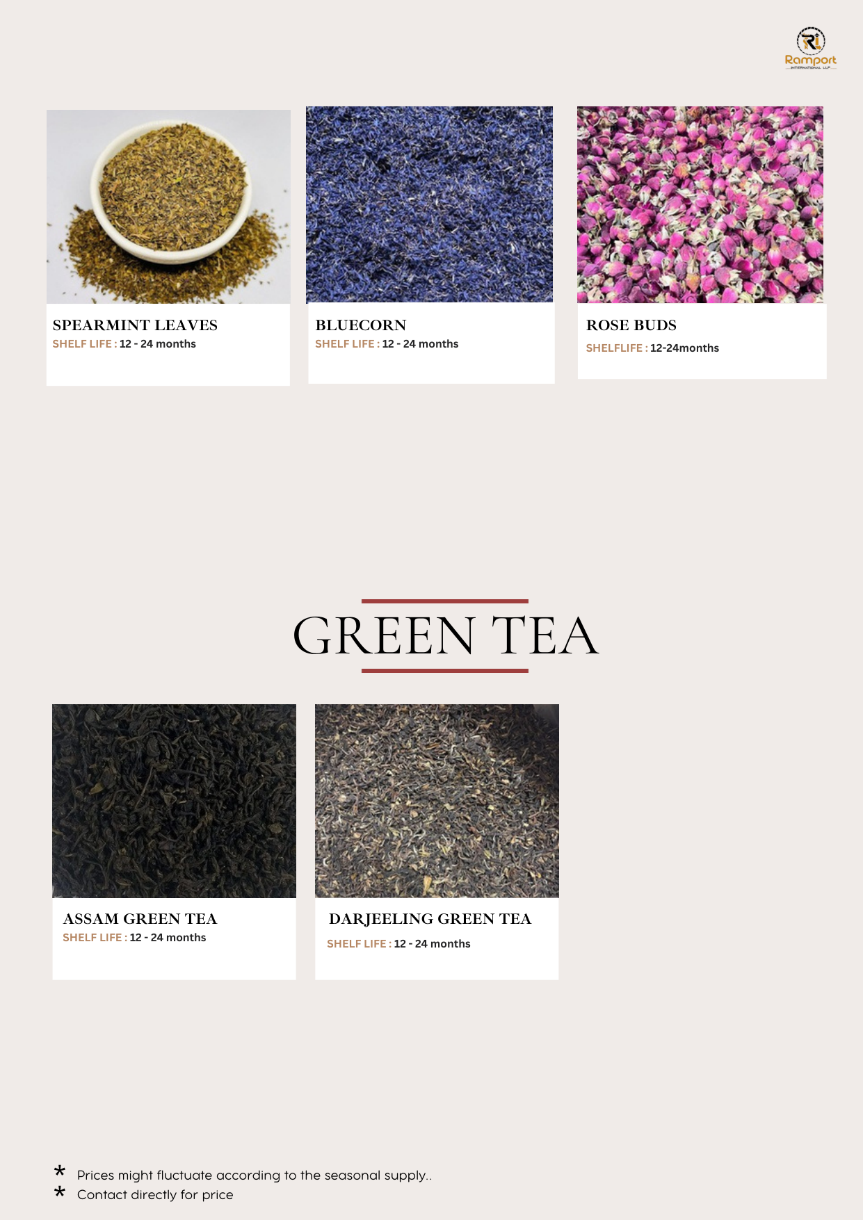 Green Tea & Herbs Catalog Page