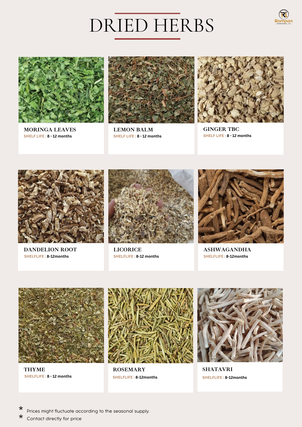 Dried Herbs Catalog Page