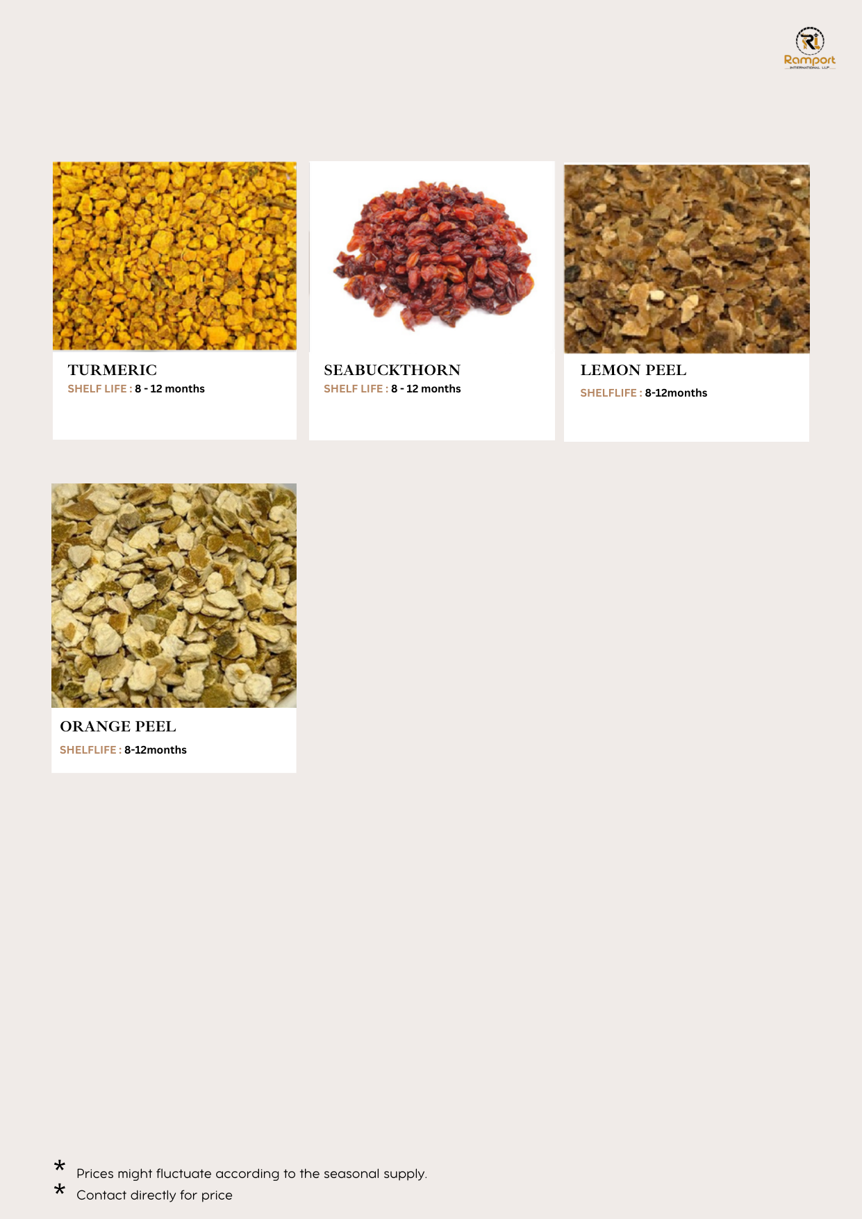 Spices & Peels Catalog Page